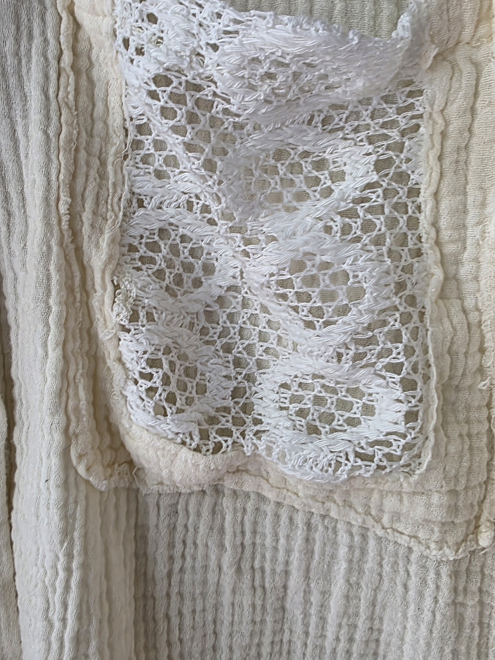 POL Cream Lace Crochet Button Down Gauze Boho Shacket Oversized - Picture 4 of 10